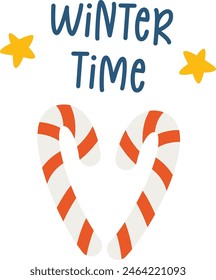 Winter Time Candies Sticker Vector Illustration