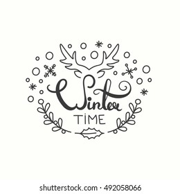 Winter Time Card. Holiday Typography. Handdrawn Lettering.