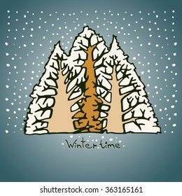 Winter time card. Vector illustration.