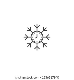 Winter time, clock snowflake. Vector logo icon template