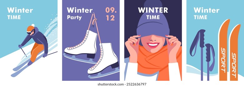 Winter time. Concept of vacation, party and travel. Vector illustrations for mobile and web graphics.