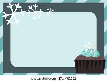 Winter time, Dessert collection, Muffin with blue and snowflake background