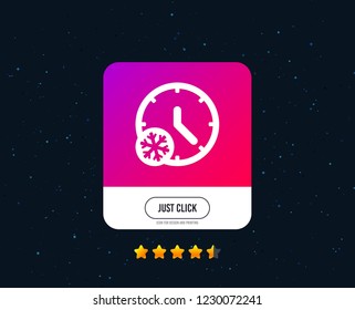 Winter time icon. Snowy cold day sign. Daylight saving time with snowflake symbol. Web or internet icon design. Rating stars. Just click button. Vector