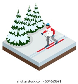 Its Winter time! Isometric Skiers. Activities people. Isolated elements. Winter sport illustration for your design.