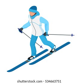 Its Winter time! Isometric Skiers. Activities people. Isolated elements. Winter sport illustration for your design.