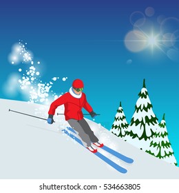 Its Winter time! Isometric Skiers. Activities people. Isolated elements. Winter sport illustration for your design.