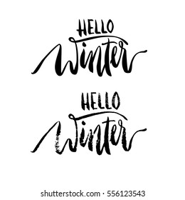 Winter Time lettering illustration. Modern brush calligraphy with halftone effect.