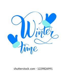 Winter time lettering text, vector illustration