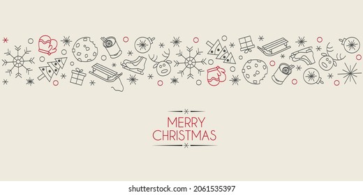 Winter time lineart illustration. Christmas line drawing. Modern style New Year illustration. Hand sketched poster, banner, postcard, card template, T-shirt, shirt. Vector EPS 10. Winter time.