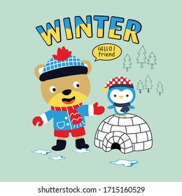 winter time nimal cartoon vector