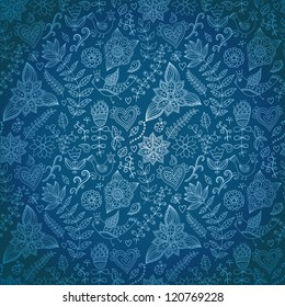 Winter time seamless texture with flowers, birds and butterflies. Seamless pattern can be used for wallpaper, pattern fills, web page background,surface textures. Gorgeous seamless floral background