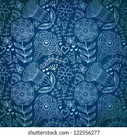 Winter time seamless texture with flowers, birds and butterflies. Seamless pattern can be used for wallpaper, pattern fills, web page background,surface textures. Gorgeous seamless floral background