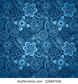 Winter time seamless texture with flowers, birds and butterflies. Seamless pattern can be used for wallpaper, pattern fills, web page background,surface textures. Gorgeous seamless floral background
