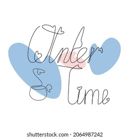 Winter Time text design for winer production. Template for design banner, postcard, poster, brochure, card in line art style with trending color spots on a white background