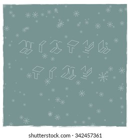 Winter time text, isometric outline vector font. 3D isometric letters.  for headlines, posters etc.