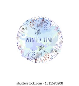 Winter time vector illustration. Leaves and trees hand drawn composition inscribed in a circle. Calendar design element.
