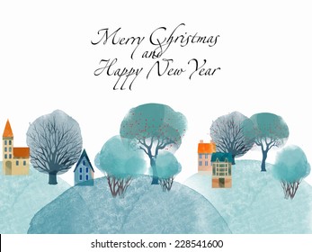 Winter time. Watercolor vector background