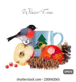 Winter time. watercolor vector background