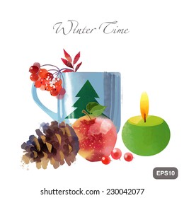 Winter time. watercolor vector background