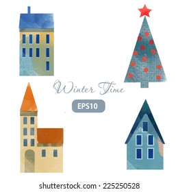 Winter time. Watercolor vector set for card design