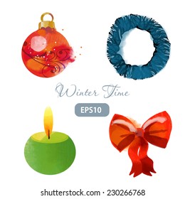 Winter time. Watercolor vector set for christmas wreath