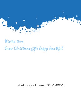 Winter time, white snowflakes on blue background, place for your content