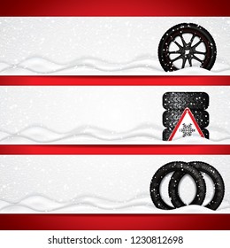 Winter tire banners, vector illustration