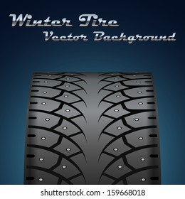 Winter tire front view vector background with copy space.