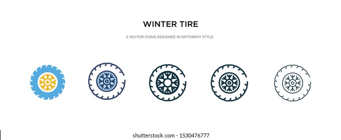 icono del neumático de invierno en una ilustración vectorial de estilo diferente. dos iconos vectoriales de neumático de invierno de color y negro diseñados en estilo relleno, contorno, línea y trazo pueden utilizarse para web, móvil, ui