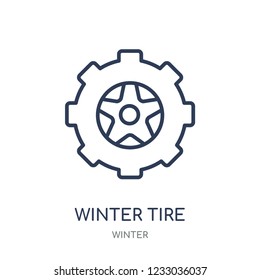 Winter tire icon. Winter tire linear symbol design from winter collection. Simple outline element vector illustration on white background
