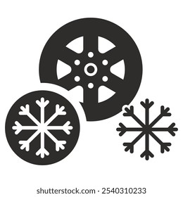 ícone de pneu de inverno, símbolo de floco de neve, ilustração de vetor plana isolada no fundo branco