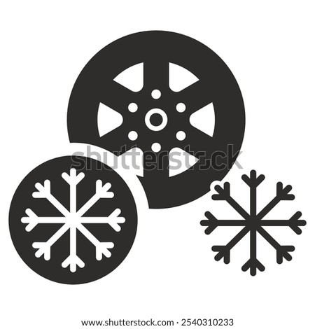 winter tire icon, snowflake symbol, flat vector illustration isolated on white background