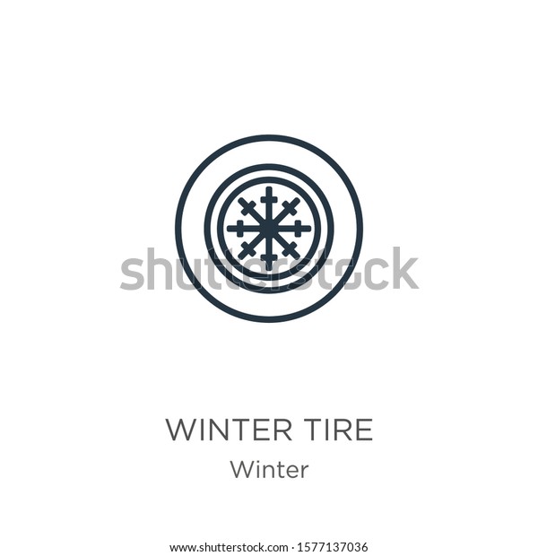 Winter tire icon. Thin linear winter tire\
outline icon isolated on white background from winter collection.\
Line vector sign, symbol for web and\
mobile