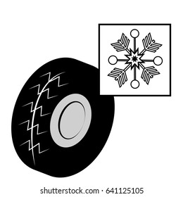 Winter tire with snowflake isolated on white background. Vector illustration.