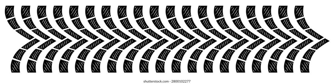 Winter tire tracks. A tire tread imprint. A tire pattern imprint on the road. Vector silhouette