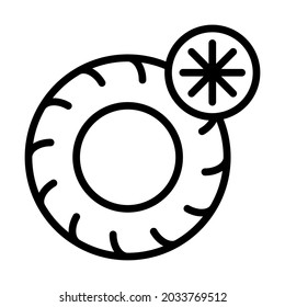Winter Tire, Tyre and wheel flat line icons. Winter tires with snowflake symbols. Seasonal Tyre Fitting. Simple flat vector illustration for web site or mobile app.
