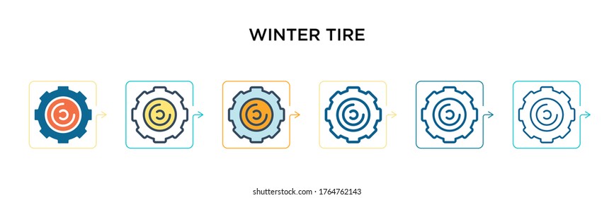 Winter tire vector icon in 6 different modern styles. Black, two colored winter tire icons designed in filled, outline, line and stroke style. Vector illustration can be used for web, mobile, ui