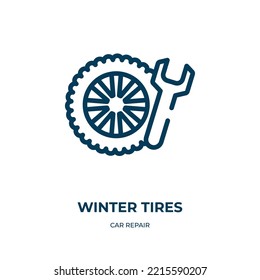 Winter tires icon. Linear vector illustration from car repair collection. Outline winter tires icon vector. Thin line symbol for use on web and mobile apps, logo, print media.