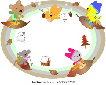A winter title frame. Animals ski and enjoy it.