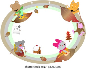 A winter title frame. Animals ski and enjoy it.
