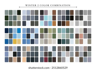 Winter tone color palette. Trend color palette guide template. Fit for fashion designers, business, and paints colors company. Match combinations. Vector graphics. Eps 10.