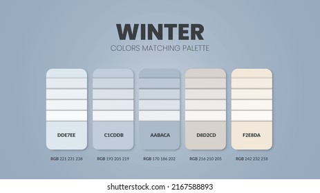 Farbtonmodelle für Wintertöne.Farbpaletten sind Trends und Farbtöne in diesem Jahr, eine Tischfarbenschattierung in RGB oder HEX. Eine Farb-Armbanduhr für eine Feder-Mode, ein Haus- oder Innendesign