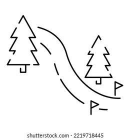 Winter tourism line icon. Snow ski and stick illustration. Holiday or vacation christmas and new year vector. Ski path 