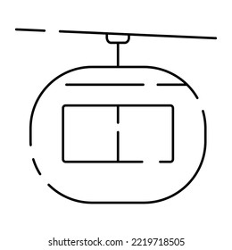 Winter tourism line icon. Snow ski and stick illustration. Holiday or vacation christmas and new year vector. Winter cable car cabin 