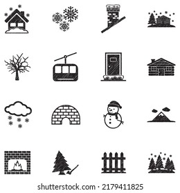 Winter Town Icons. Black Scribble Design. Vector Illustration.