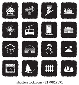 Winter Town Icons. Grunge Black Flat Design. Vector Illustration.