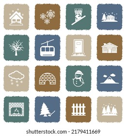 Winter Town Icons. Grunge Color Flat Design. Vector Illustration.