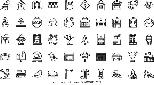 Winter town icons High-Quality Vector Icons Collection with Editable Stroke. Ideal for Professional and Creative Projects.