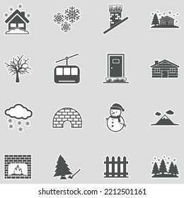 Winter Town Icons. Sticker Design. Vector Illustration.