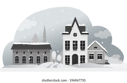 Winter town landscape vector illustration